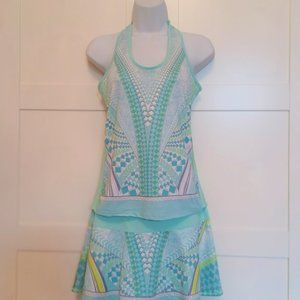 🎾Lucky in Love TENNIS 🎾 skirt SMALL w/comp shorts geometric pattern mint green